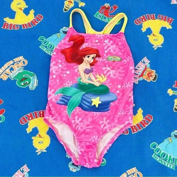 Vintage Kids Disney Ariel Little Mermaid 1990’s Pink One Piece Swimsuit Size 5 - Picture 2 of 7